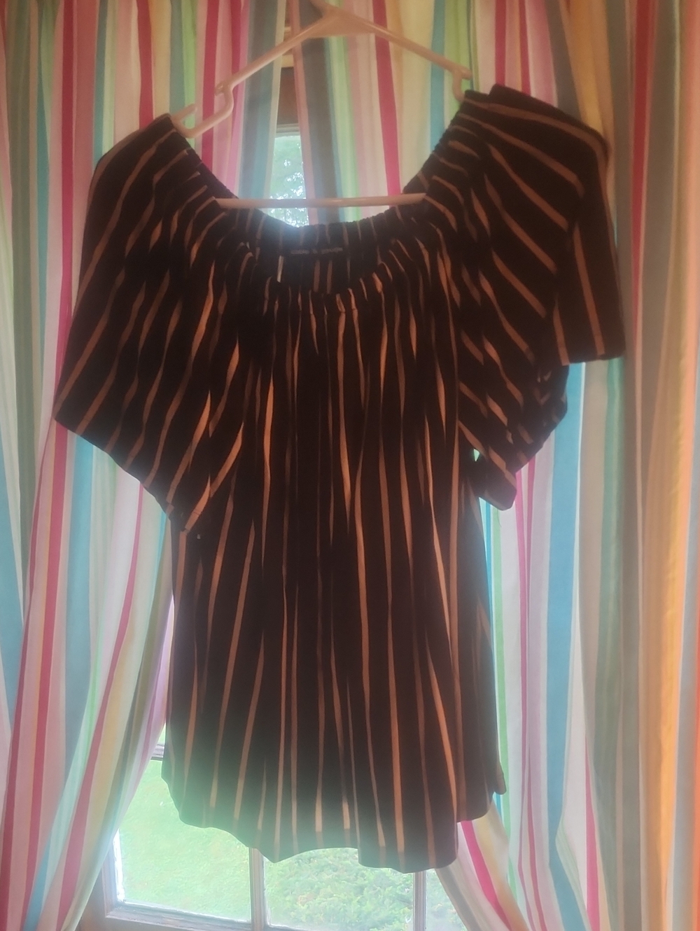 Cable & Gauge Black and White Striped Off-Shoulder Top